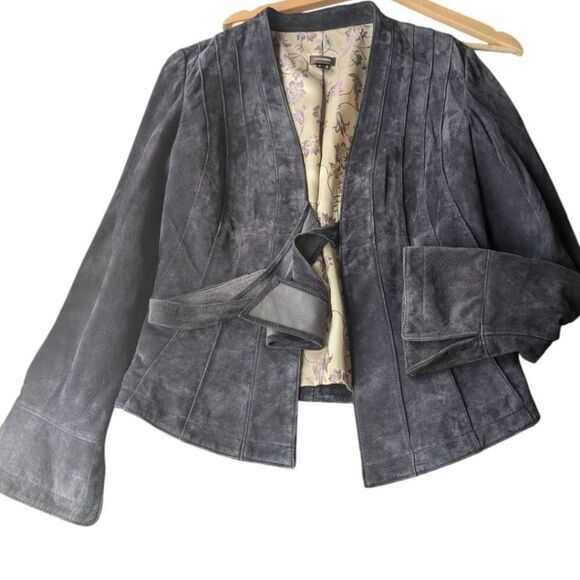 DANIER Plum Genuine Suede Leather Front Tie Pleated Jacket Size S - Picture 12 of 17